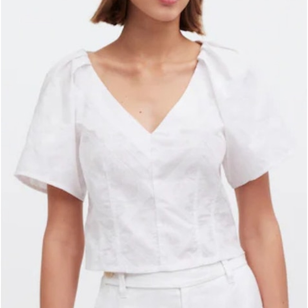 Madewell Darted V Neck Short Sleeve 100% Cotton Trendy Top US Women's 2 New